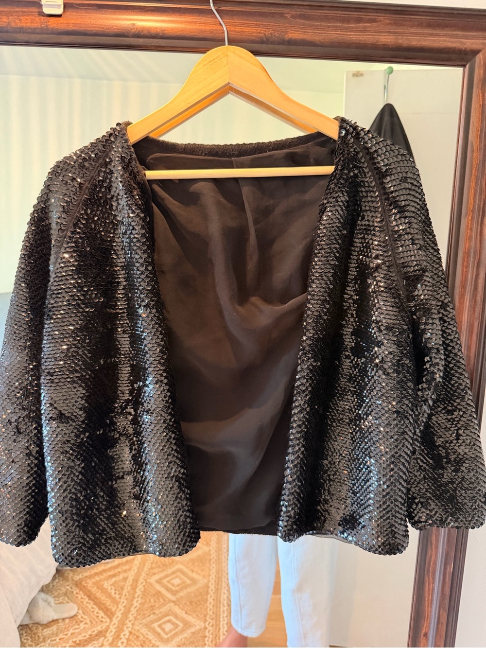 Black Sequin Women's Open Front Sweater